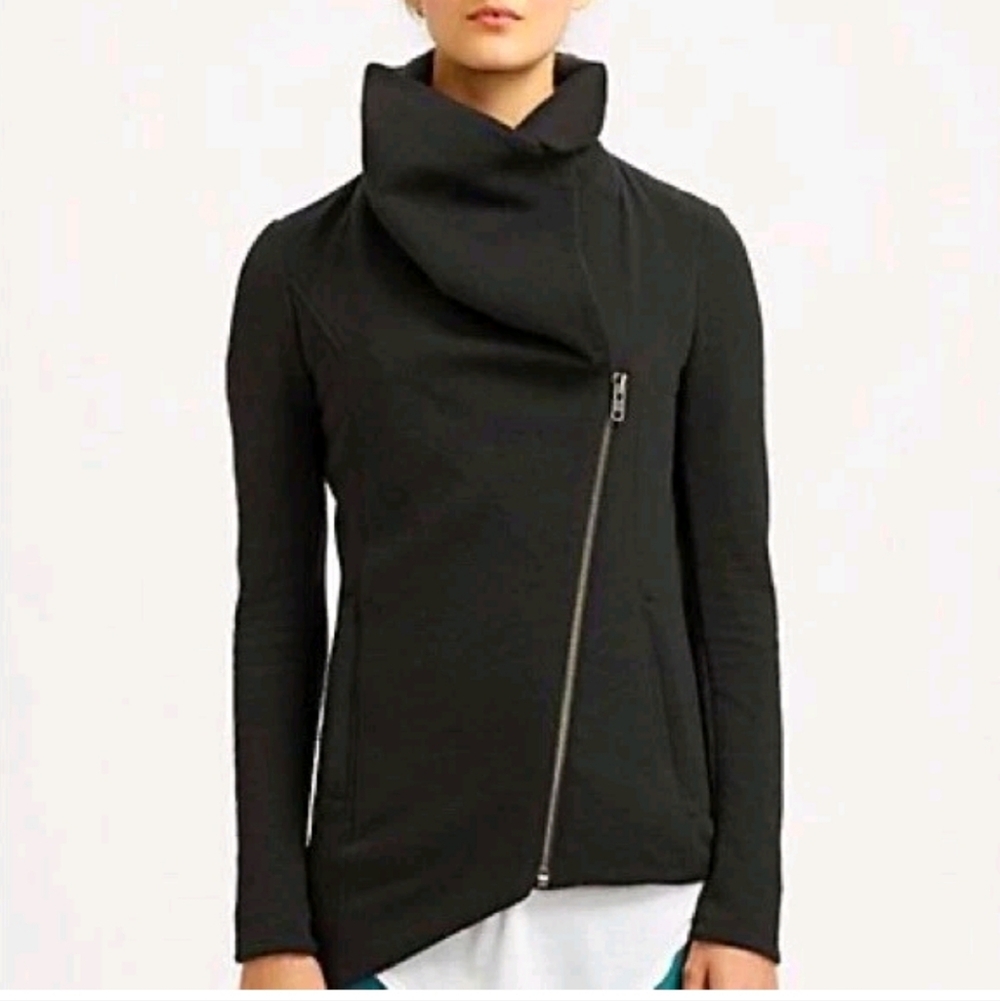 Helmut Lang Black Villous Asymmetric hemline stretch Knit Jacket zip up Moto